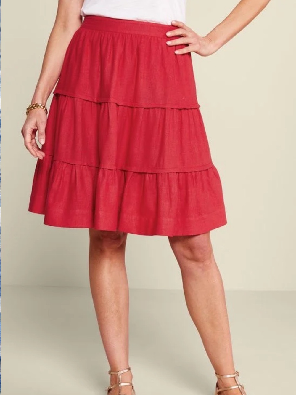 Soft Surroundings Talisa Linen Blend Skirt Women’s Size M Pull On A-Line Tiered